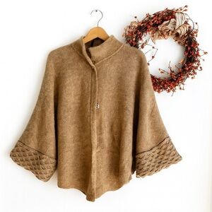 Cocogio Womens Cardigan Shrug Poncho Sweater One Size Fits All Caramel Tan